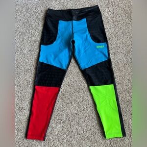 Zumba Fitness Colorblock Leggings - Blue, Red, Neon Green & Black